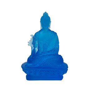 Handmade good quality liuli crystal glass blue Sitting Buddha Gautama Amitabha S